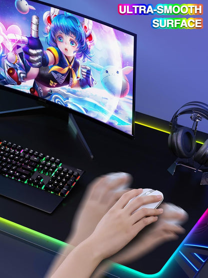 Mouse Pad with 15W Magnetic Wireless Charging 31.5x15.75 Inch, RGB Mousepad for Desk Mat, XXL Desk Pad with 11 Colors & 5 Modes, Home Office Large Keyboard Pad Waterproof Non-Slip for Gaming PC Setup