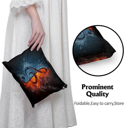 Cafl Fire Water Musical Clef Makeup Bag Travel Large Musical Note Cosmetic Bag Organizer toiletry Essentials Jewelry Zipper Bag Gift For Women -10×8 inch