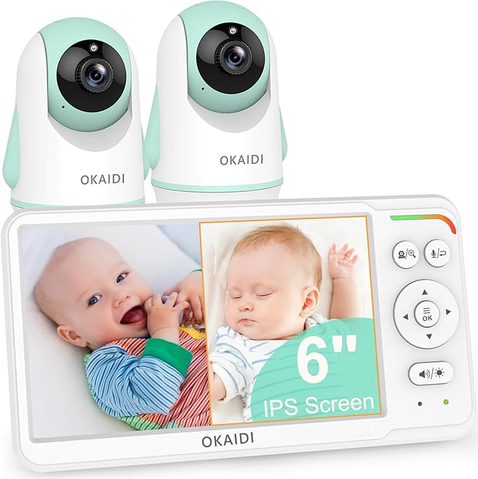 OKAIDI Baby Monitor with 2 Cameras and Audio, Video Baby Monitor with 6'' IPS