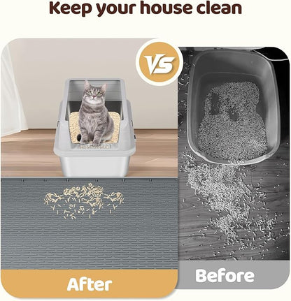 Bartuke Cat Litter Mat, 2 Pack Large 34" x 22" Silicone Mat Litter Trapping Mat for Scatter Control, Soft on Kitty Paws, Easy to Clean (Dark Grey)