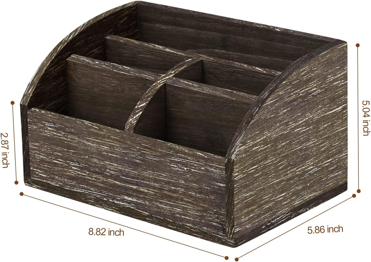 OKSQW Wood Desk Organizer, Solid Wooden Dark Brown Pen Holder for Desktop Organizer, No Need Assembly, Home Office Supplies Workspace Organizers Mail Holder Remote Control Countertop Storage Box