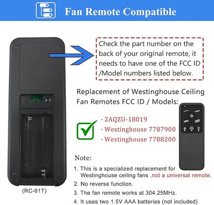 Replacement Remote for Westinghouse Ceiling Fan Remote 7787900 7788200