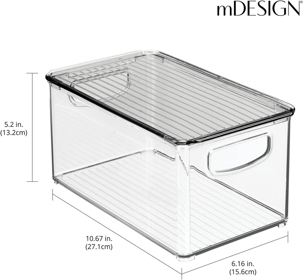 mDesign Plastic Deep Storage Bin Box Container with Lid and Built-In Handles - Organization for Fruit, Snacks, or Food in Kitchen Pantry, Cabinet, Cupboard, Ligne Collection, 6 Pack, Clear/Smoke Gray