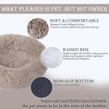Aofast Calming Dog & Cat Bed for Extra Large Small Medium Sized Pet, Donut Washable Comfort Fluffy Warm Round Mat for Puppy Kitten, 8 Size Essentials Furniture Supplies Indoor