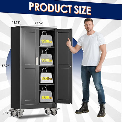 61" H Metal Garage Storage Cabinet, Rolling Tool Cabinet