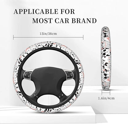 Black and White Cat Steering Wheel Cover Women Men Pink Elastic Stretch Soft Car Wheel Protector Universal Breathable No-Slip Car Accessories for Truck Van SUV Auto Fit 14-15 Inches