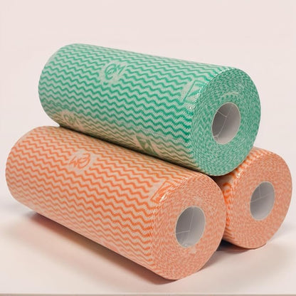 Lazy Cleaning Cloths, Disposable Microfiber Cloths, Reusable Dish Rags, Dry/Wet Use for Dishware, Countertops, Stove, Camping, RVs, Tearable Roll Design (55 Sheets, 9.45"x11.81",Orange)