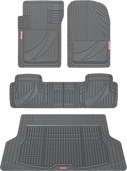 Motor Trend FlexTough Advanced Gray Rubber Car Floor Mats with Cargo Liner Full Set - Front & Rear Combo Trim to Fit Floor Mats for Cars Van SUV, All Weather Automotive Floor Liners