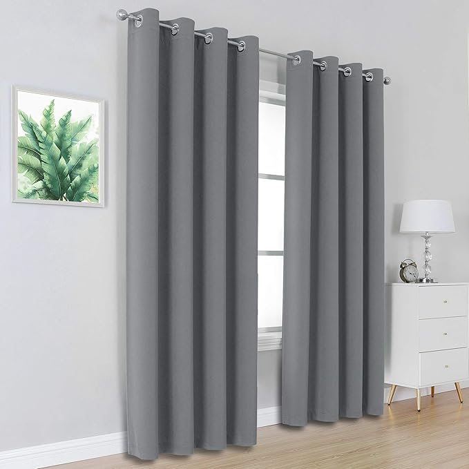 DUALIFE Grey Blackout Curtains for Bedroom 84 inches Long 2 Panels Grommet