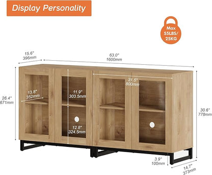 WAMPAT Modern TV Stand with Glass Doors