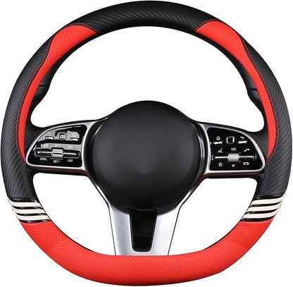 Cute Steering Wheel Cover D Shape for Women Men Breathable Universal 15 inch,Black and Red