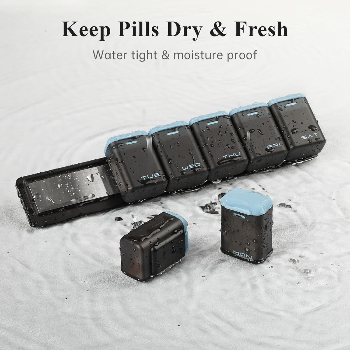 Weekly Pill Organizer Magnetic, Removable Pill Box 7 Day 1 Time a Day, Large Pill Case Travel, Week Once Daily Medication Dispenser, Medicine Container Holder for Supplement Vitamin, Blue