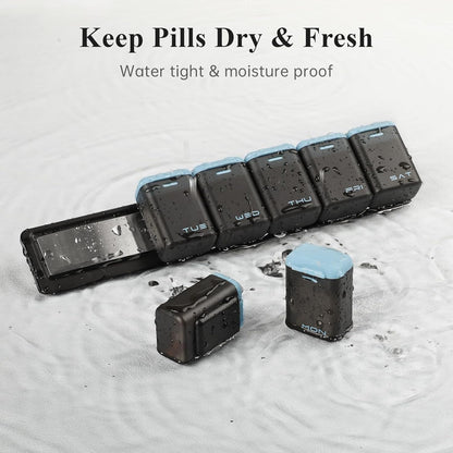 Weekly Pill Organizer Magnetic, Removable Pill Box 7 Day 1 Time a Day, Large Pill Case Travel, Week Once Daily Medication Dispenser, Medicine Container Holder for Supplement Vitamin, Blue