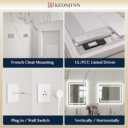 Keonjinn LED Mirror for Bathroom 40" x 24", Frontlit & Backlit Bathroom Mirror