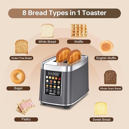 Mecity 2 Slice Toaster with Touch Screen & Auto Lift, Stainless Steel