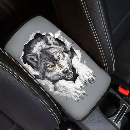Horeset Wolf Car Armrest Cover Auto Center Console Pad Interior Accessories, Universal Fit/Easy to Install