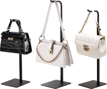 pickpiff 3 Pack Purse Holder Handbag Display Stand: Black Hanger Rack for Bags, Purses, and Wreath, Adjustable Hook Stand for Tabletop, Closet, and Retail Use for Vendors