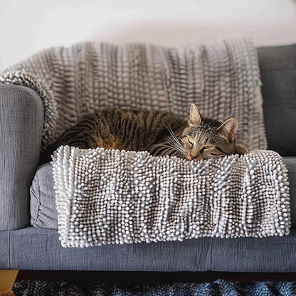 Muddy Mat® Dog Blanket - Chenille Water Absorption Blanket for Bed & Couch Cover for Dogs Washable, Anti-Slip Soft and Durable Furniture Protector for Dogs - Grey 29"x40"