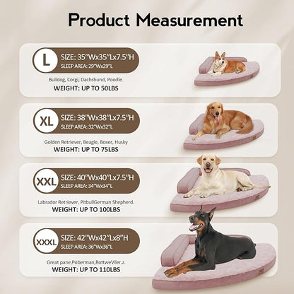 MEKIY Large Dog Bed - XL Orthopedic Egg-Crate Memory Foam Dog Beds with Removable Washable Cover, Waterproof Pet Beds with Non-Slip Bottom, Pink