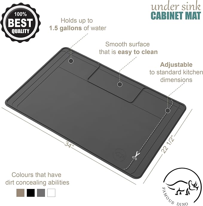 The Original Under Sink Mat - Silicone Waterproof mat, Trimmable, Easy to Clean, Kitchen cabinet liner, Under sink protector mats, Disinfection Surface - 34" x 22" or smaller