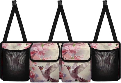 Pink Hummingbird Print Car Trunk Organizer, Foldable Auto Back Seat Storage Bag with 4 Pockets Universal Hanging Car Trunk Accessories for Most SUVs Sedans Trucks