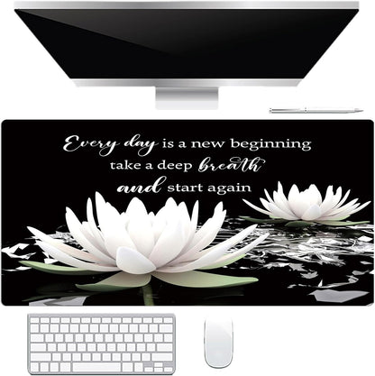 LB Black and White Floral Mouse Pad Plant Flower with Inspirational Quotes Large Mouse Pad for Desk Modern Aesthetic Desk Pad for Office and Home Non-Slip Rubber Base Mouse Mat 15.75L X 31.5W Inch