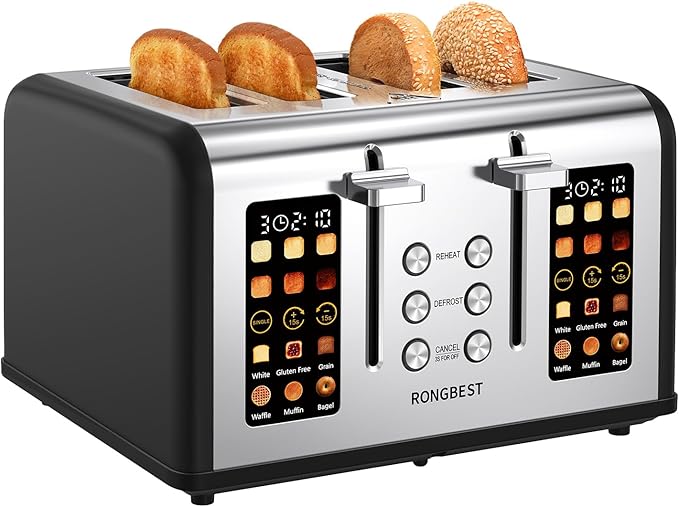 4 Slice Touch Screen Toaster, Easy-to-Use Digital Stainless Steel Toaster