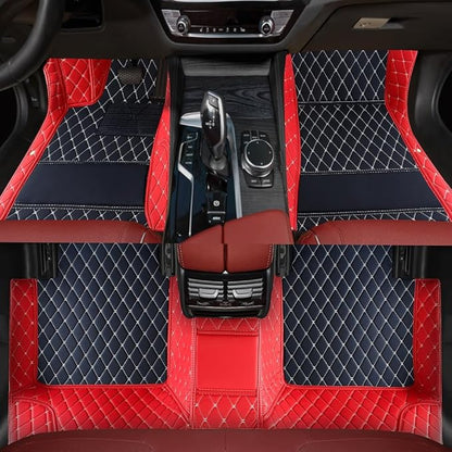 Custom Personalized Floor Mats for Cars，Luxury Full Coverage All Weather Car Floor Mats，Anti-Slip Leather Car Mat Set ，Custom Floor Mats for 99% of Cars, Trucks & SUVs (3D red and Black)
