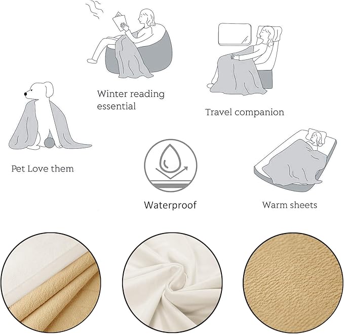 Ameritex Pet Bed Blanket Reversible 100% Waterproof Velvet Super Soft for Sofa and Bed (82x82 Inches, Cream+Sand)