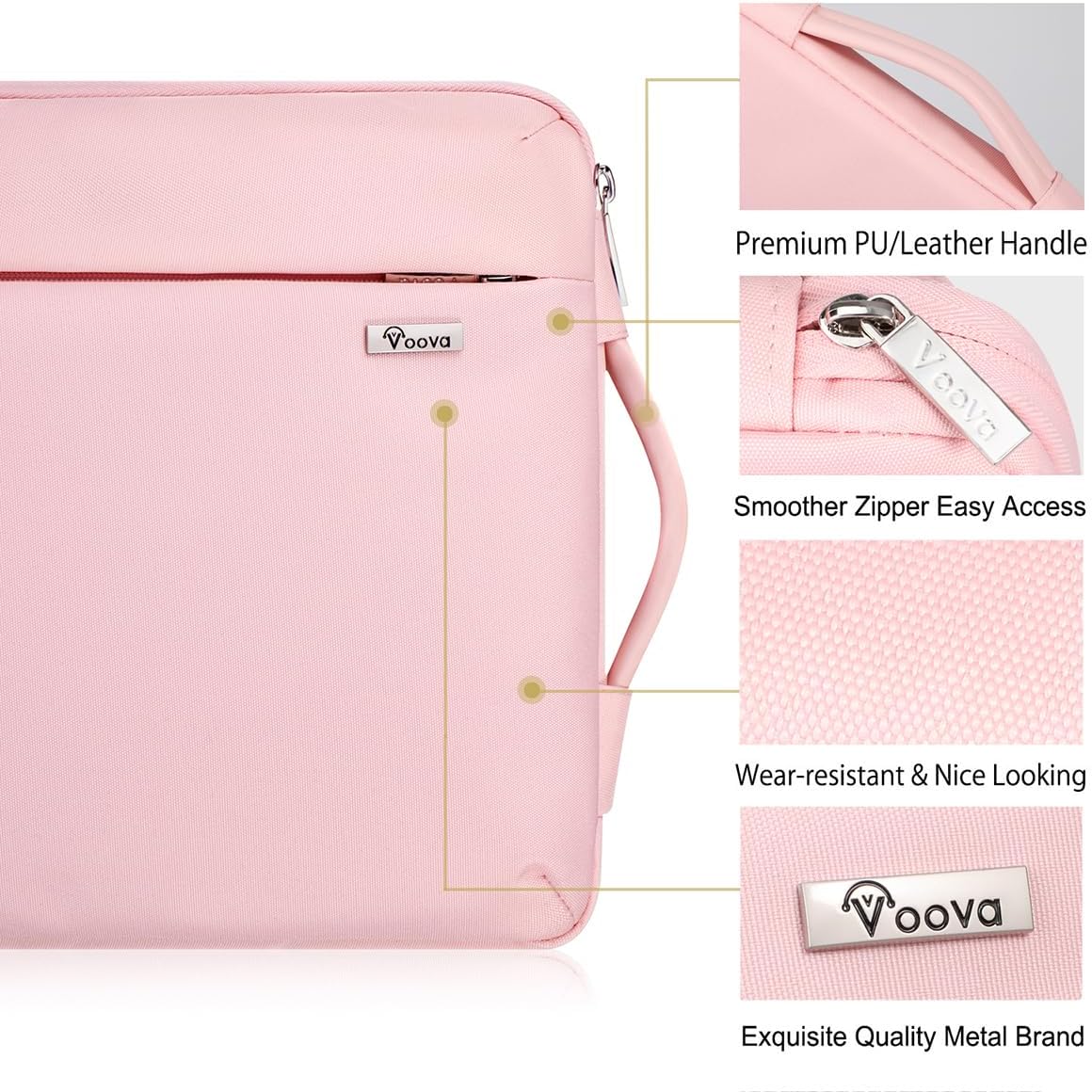 Voova Laptop Sleeve Case 14 15 Inch for Women, 360° Protective Waterproof Slim Computer Bag Cover Compatible with MacBook Air 15 M2/M3/M4 2024-2025, MacBook Pro 14/15, Hp Chromebook 14, Pink