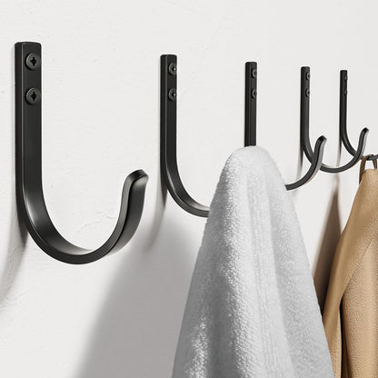 10-Pack Wall Hooks for Hanging Towel/Coat - 22LB Screw in Metal Hanger Wall Mount, for Outdoor, Closet, Door, Bathrooms, for Backpack, Robe, Black