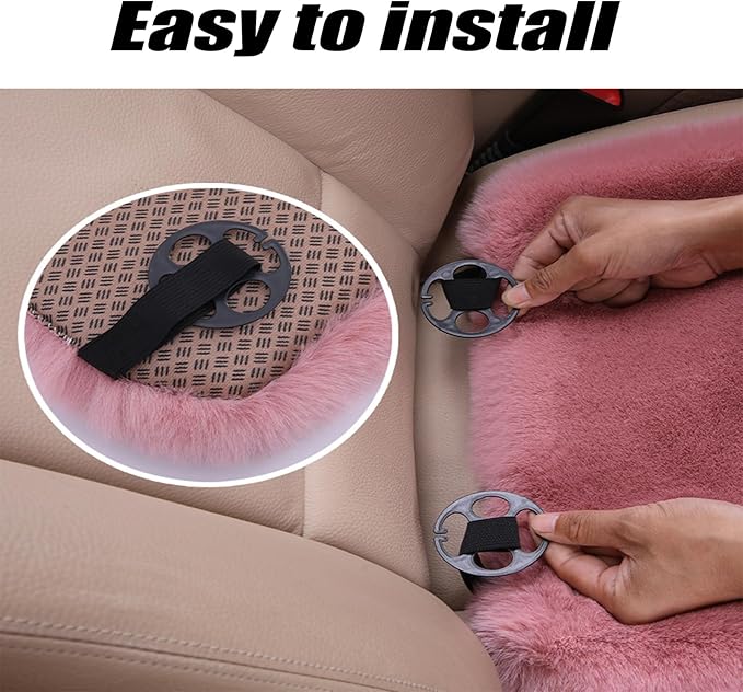 Plush Car Seat Cushion, Soft Warm Fuzzy Faux Rabbit Fur Fluffy Plush Auto Seat Cover Vehicle Car Front and Back Seat Protector Pad with Non-Slip Backing Cushion Interior Universal Fit (Black,Front*1)