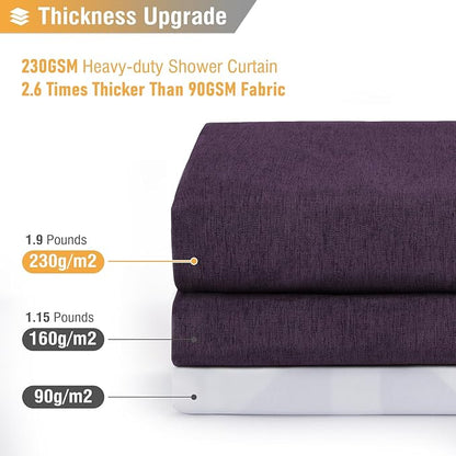 BTTN 78 Inch Long Shower Curtain, Linen Textured Thick Weighted Fabric Shower Curtain Set with 12 Hooks, Tall Hotel Neutral Heavy Duty Waterproof Polyester Shower Curtains for Bathroom, 72x78, Purple