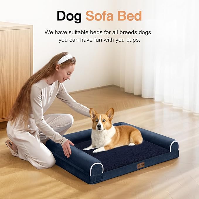 Small Dog Bed Orthopedic Washable: Beds Bolster Small Sized Dogs Bed Egg Crate Foam Couch Sofa Waterproof with Removable Cover - Navy Blue