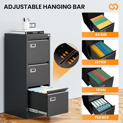 3 Drawer File Cabinet with Lock, Metal Filing Cabinets