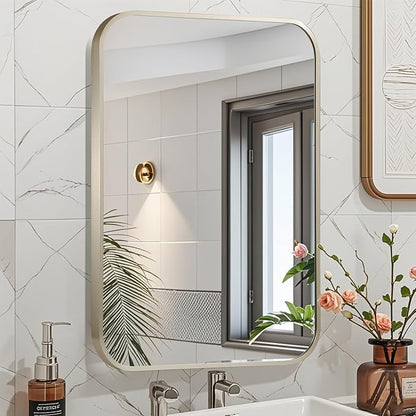 26x38 Inch Brushed Nickel Bathroom Mirror, Framed Rectangle Mirror