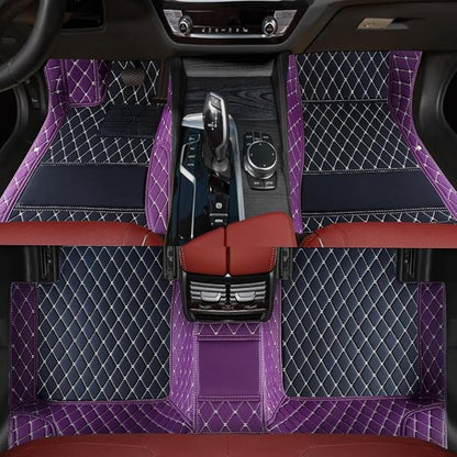 Custom Personalized Floor Mats for Cars，Luxury Full Coverage All Weather Car Floor Mats，Anti-Slip Leather Car Mat Set ，Custom Floor Mats for 99% of Cars, Trucks & SUVs (3D Purple and Black)