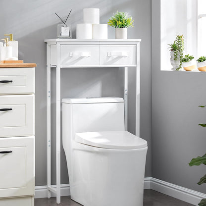 MOHOPE 2-Tier Over The Toilet Storage with 2 Fabric Drawers, Freestanding Above The Toilet Storage Cabinet, Space Saver Metal Over Toilet Bathroom Organizer Shelf for Small Space, White