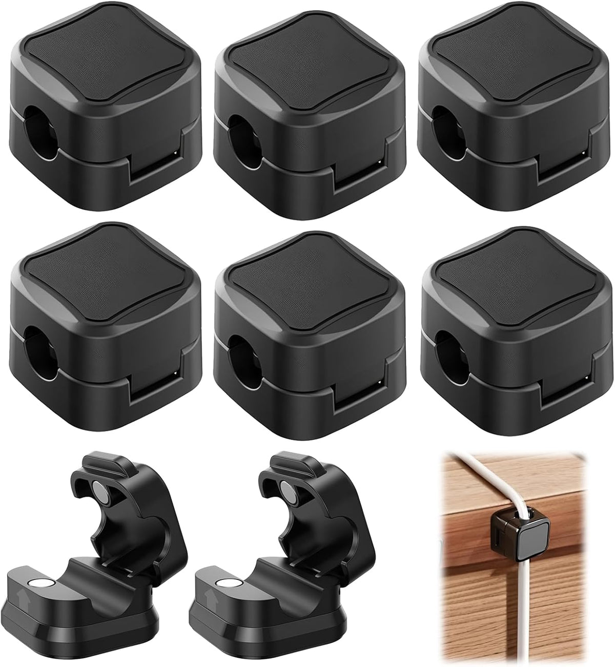 8 Pack Magnetic Cord Organizer, Strong Adhesive Desk Magnetic Cable Clips Management, Ideal Phone Cord Holder for Nightstand Desk Car Home Office Charger Holder (Black)