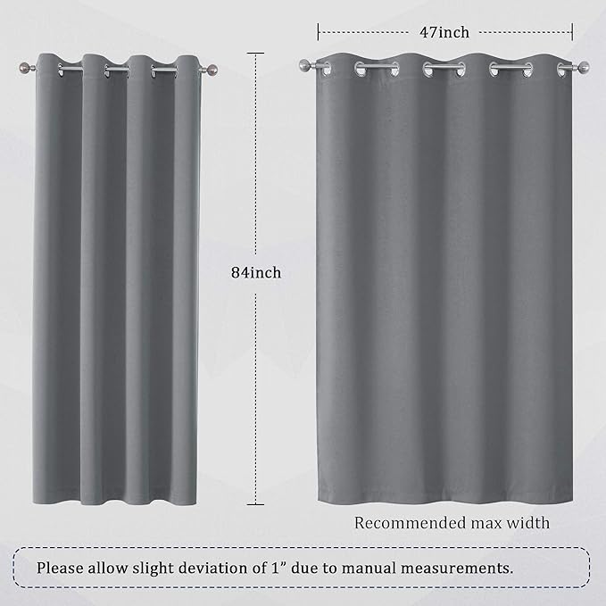 DUALIFE Grey Blackout Curtains for Bedroom 84 inches Long 2 Panels Grommet