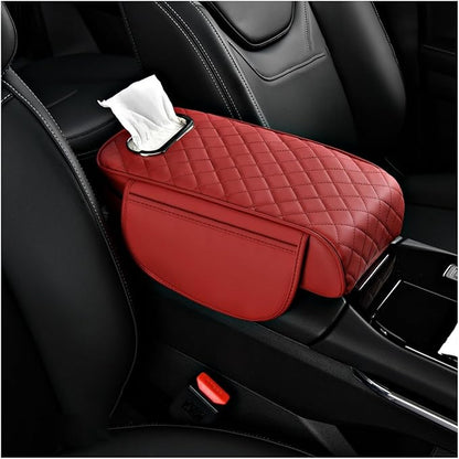 Center Console Cover for KIA Seltos 2019 2020 2021 2022 2023 2024 2025, Leather Arm Rest Armrest Cover for Car, Center Console Armrest Cover Armrest Storage Box, Interior Accessories,E Red