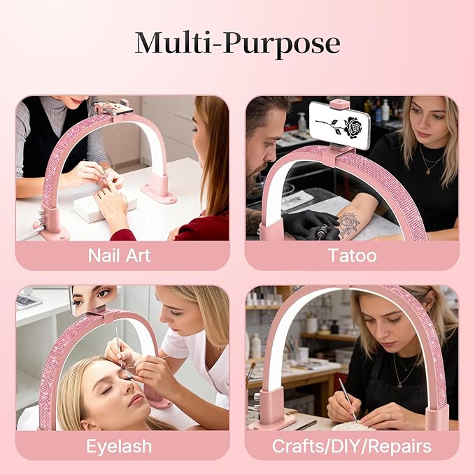BLUVALL Half Moon Light for Nail Desk, Portable Nail Light for Desk