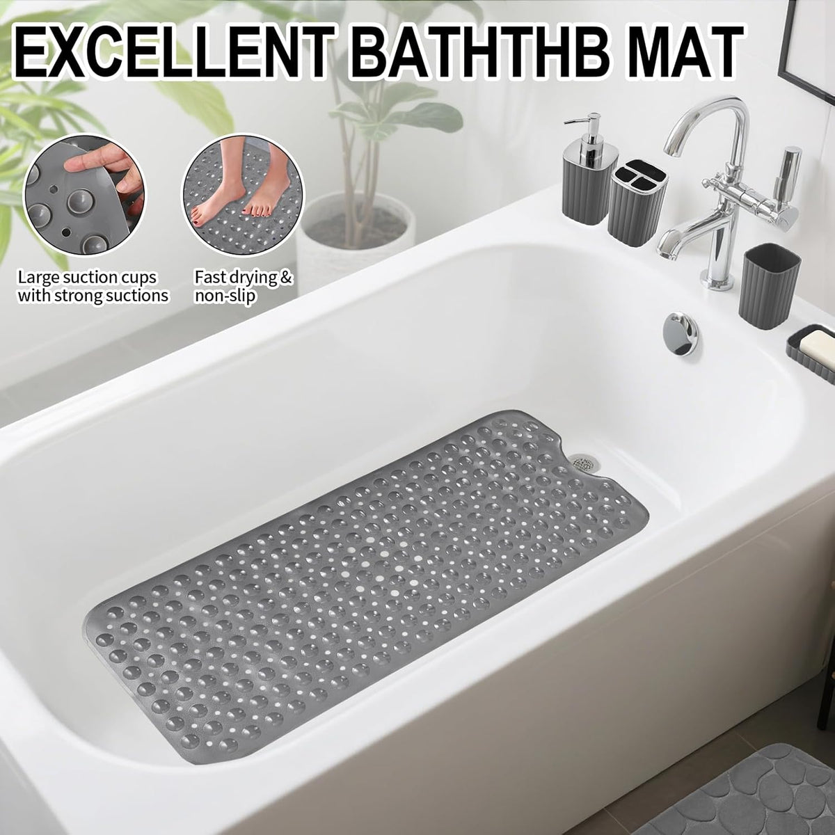26PC Bathroom Accessories Set - Gorgeous Grey Bathroom Set, Bathroom Accessory Set, Shower Curtain Set with Bathtub Mats for Shower Tub, Trash Can & Soap Dispenser