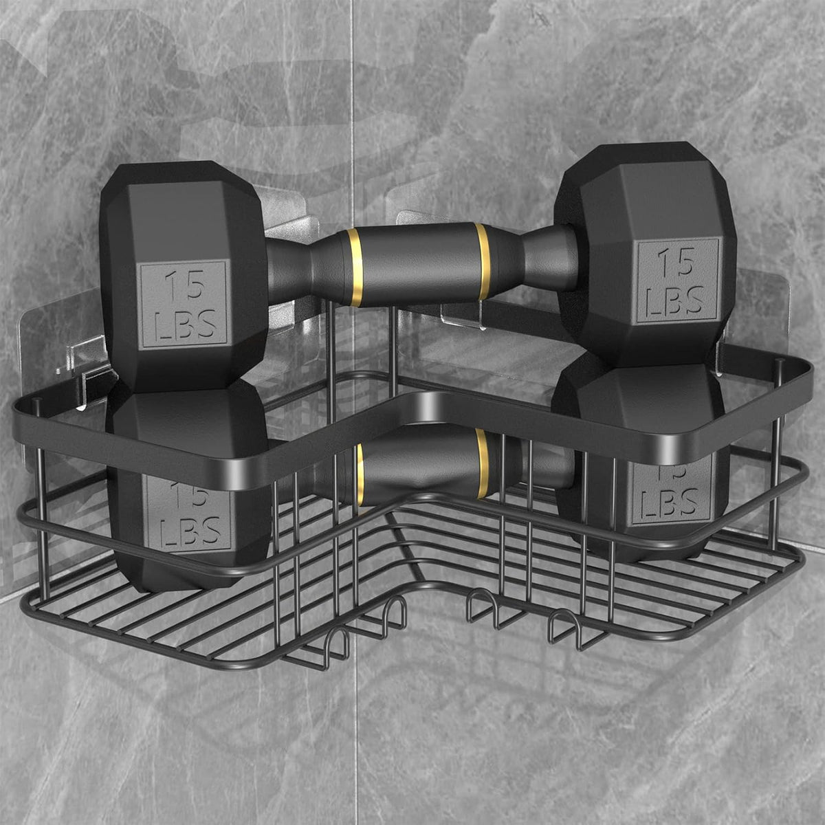 Yazoni Corner Shower Caddy, 4-Pack Adhesive Shower Shelves with Soap Holder No Drilling, Rustproof Bathroom Shower Organizer Storage, Black