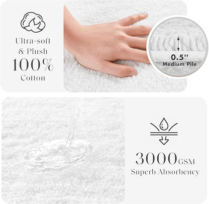 Madison Park Splendor Reversible 100% Cotton Tufted Bathroom Rug-3000 GSM Hotel Quality Luxurious Plush Medium Pile Bath Mat Absorbent, Quick Dry, Shower Room Décor, 24x36 White