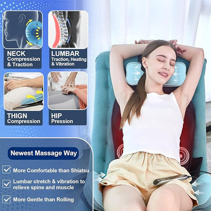 Back Massager with Heat & Traction & Vibration, Seat Massager Pad