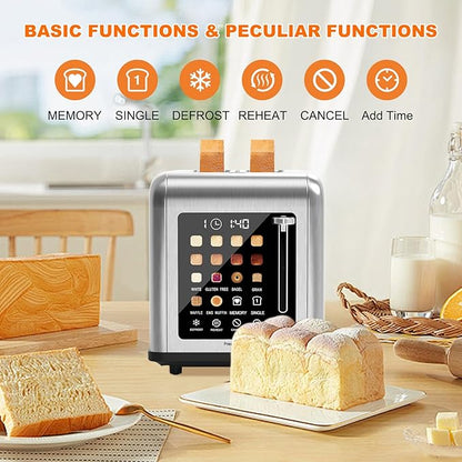 2 Slice Toaster Touch Screen, Stainless Steel Toasters Digital Timer 2 Slot
