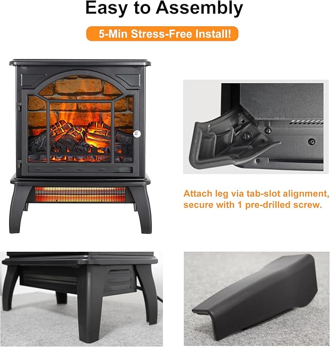 18" Electric Fireplace Heater, Freestanding Fireplace