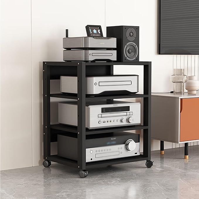 Dernoing 4 Tier Audio Rack Tower, CD Record Player Stereo Receiver AV Equipment