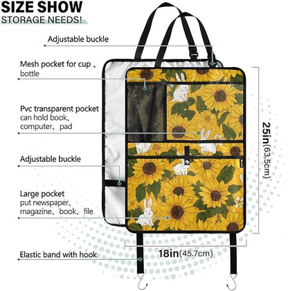2 Pack Back Seat Car Organizer with Storage Pockets Kick Mats Back Seat Protector Hanging Car Organizer Automotive Seat Back Cover Organizers Autumn Sunflower and Cute Rabbit
